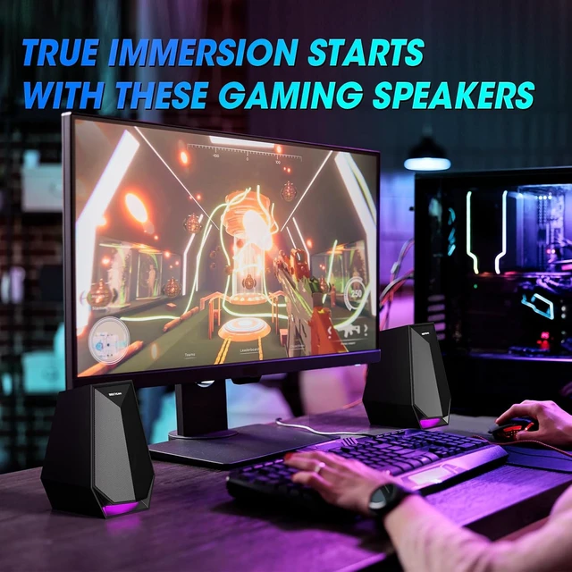 Alt view image 3 of 7 - Computer Gaming Speakers for Desktop PC 30W Powered Monitor Speakers with Bluetooth/AUX/Type-C Connections, 6 Colorful Lights, Compatible with Monitor