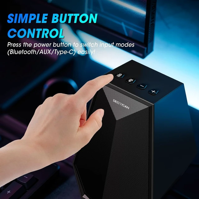 Alt view image 5 of 7 - Computer Gaming Speakers for Desktop PC 30W Powered Monitor Speakers with Bluetooth/AUX/Type-C Connections, 6 Colorful Lights, Compatible with Monitor
