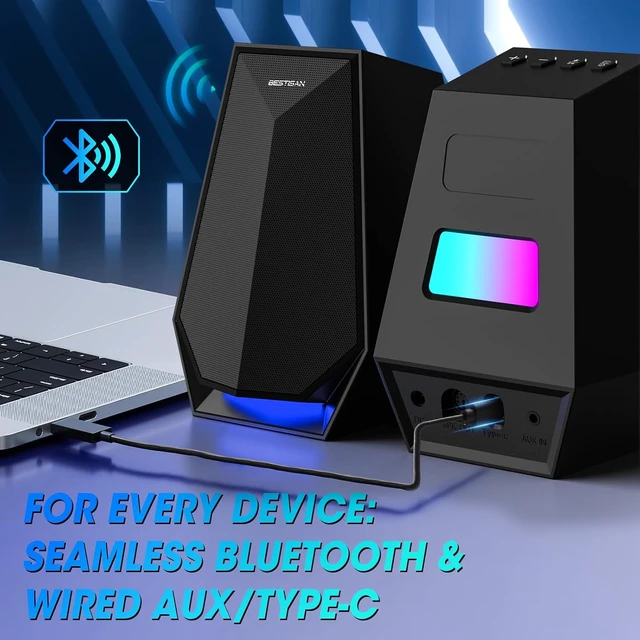 Alt view image 4 of 7 - Computer Gaming Speakers for Desktop PC 30W Powered Monitor Speakers with Bluetooth/AUX/Type-C Connections, 6 Colorful Lights, Compatible with Monitor