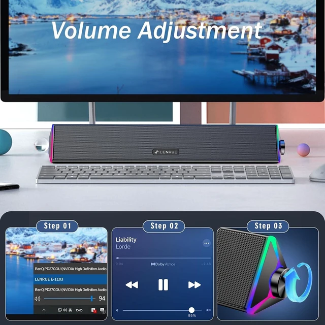 Alt view image 2 of 6 - Computer Speakers for Desktop,PC Speakers with Single USB for Power and Stereo Sound,Touch Lights Gaming Speakers Sound bar for Desktop PC Laptop(USB-C Adapter Included)