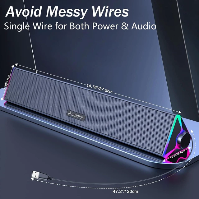 Alt view image 3 of 6 - Computer Speakers for Desktop,PC Speakers with Single USB for Power and Stereo Sound,Touch Lights Gaming Speakers Sound bar for Desktop PC Laptop(USB-C Adapter Included)