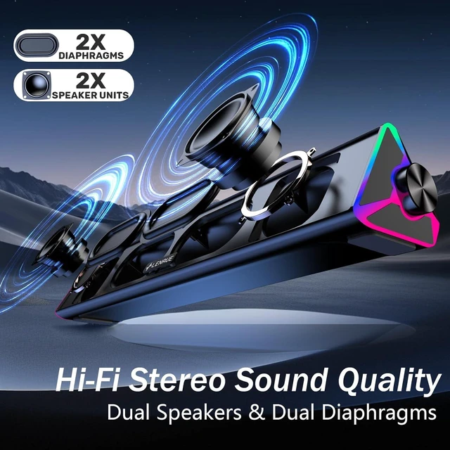 Alt view image 5 of 6 - Computer Speakers for Desktop,PC Speakers with Single USB for Power and Stereo Sound,Touch Lights Gaming Speakers Sound bar for Desktop PC Laptop(USB-C Adapter Included)