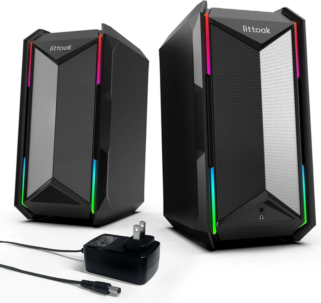 Main image of Computer Speakers for Music and Gaming, DC Adapter Powered Speakers for Desktop PC or Laptop, Bluetooth 5.3 Desktop Speaker, 10 RGB Modes, 3.5mm Aux in, Headphone Port, Type-c Port, 30W, 3 EQ