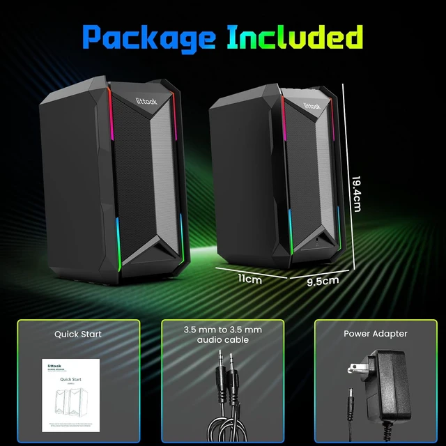 Alt view image 5 of 7 - Computer Speakers for Music and Gaming, DC Adapter Powered Speakers for Desktop PC or Laptop, Bluetooth 5.3 Desktop Speaker, 10 RGB Modes, 3.5mm Aux in, Headphone Port, Type-c Port, 30W, 3 EQ