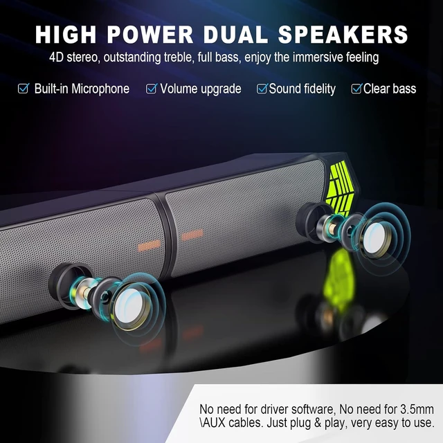 Alt view image 6 of 7 - Gaming Speakers for PC, Computer Speakers for Desktop Monitor with Bluetooth, 2 in 1 Computer Speaker Soundbar, Can Be Split and Combined Freely