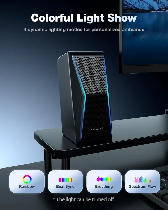 Alt view image 5 of 7 - Computer Speakers for Desktop PC, Bluetooth AUX PC Speakers RGB Hi-Fi Stereo Sound, 14W AC Powered Monitor Speakers, Built-in Equalizer Modes, Desktop Speakers for PC and Laptop