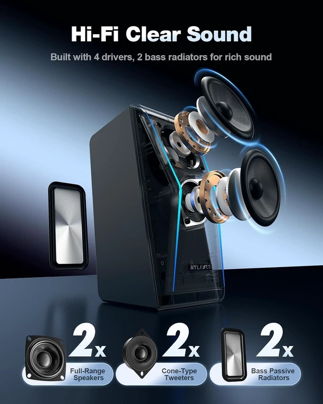 Alt view image 2 of 7 - Computer Speakers for Desktop PC, Bluetooth AUX PC Speakers RGB Hi-Fi Stereo Sound, 14W AC Powered Monitor Speakers, Built-in Equalizer Modes, Desktop Speakers for PC and Laptop