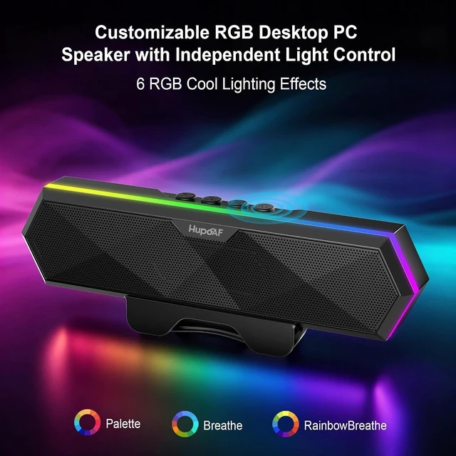 Alt view image 5 of 6 - Computer Speakers for Desktop PC, Clip-On Monitor Speaker, Cool RGB Lights External Speakers for Laptop, USB Plug-and-Play, Stereo Loud Sound, Deep Bass, Mini Soundbar for PC/Desktop, Easy Controls
