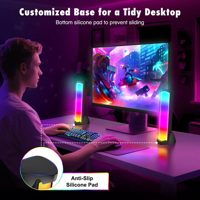 Alt view image 5 of 7 - Computer Speakers, RGB PC Speakers, Gaming Speakers with Full Screen LED Breathing Light, 2.0 Channel Stereo Sound Desktop Speakers, USB Powered Speaker for Computer Desktop PC Laptop Monitor