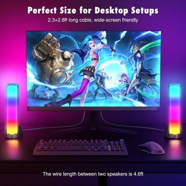 Alt view image 2 of 7 - Computer Speakers, RGB PC Speakers, Gaming Speakers with Full Screen LED Breathing Light, 2.0 Channel Stereo Sound Desktop Speakers, USB Powered Speaker for Computer Desktop PC Laptop Monitor