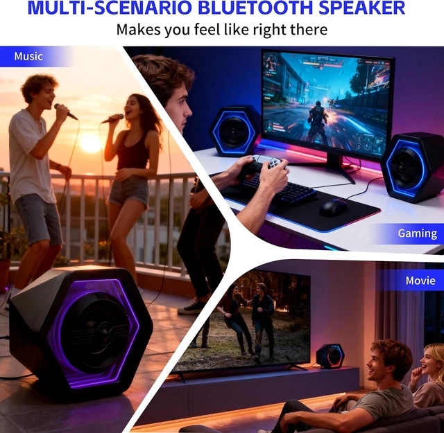 Alt view image 6 of 7 - Computer Speakers with 8 Modes RGB Lighting Effects 50W Loud Gaming Bluetooth Speakers