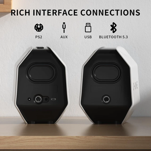 Alt view image 6 of 7 - Computer Speakers for Desktop PC, Gaming PC Speakers for Desktop USB-C, Bluetooth 5.3, 3.5mm AUX, AC Powered External Audio with Rich Stereo bass, Laptop/Mac, RGB Lights, White, 30W