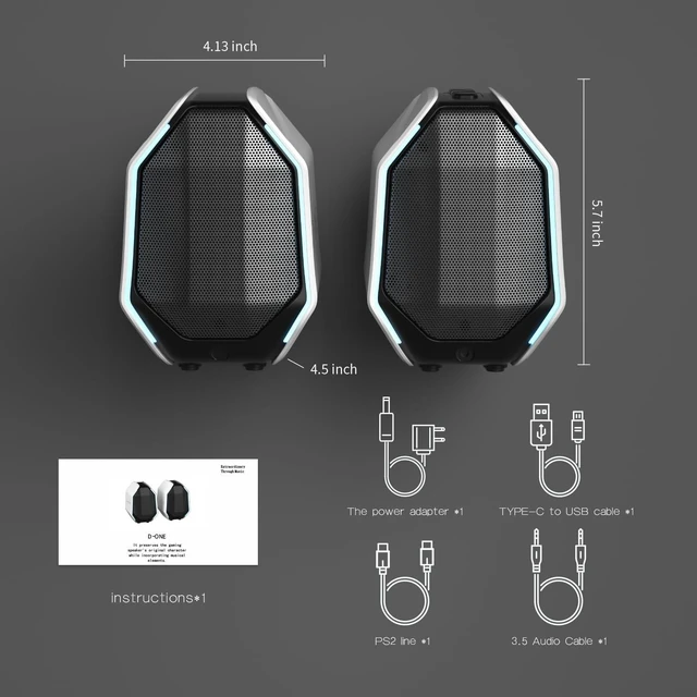 Alt view image 2 of 7 - Computer Speakers for Desktop PC, Gaming PC Speakers for Desktop USB-C, Bluetooth 5.3, 3.5mm AUX, AC Powered External Audio with Rich Stereo bass, Laptop/Mac, RGB Lights, White, 30W