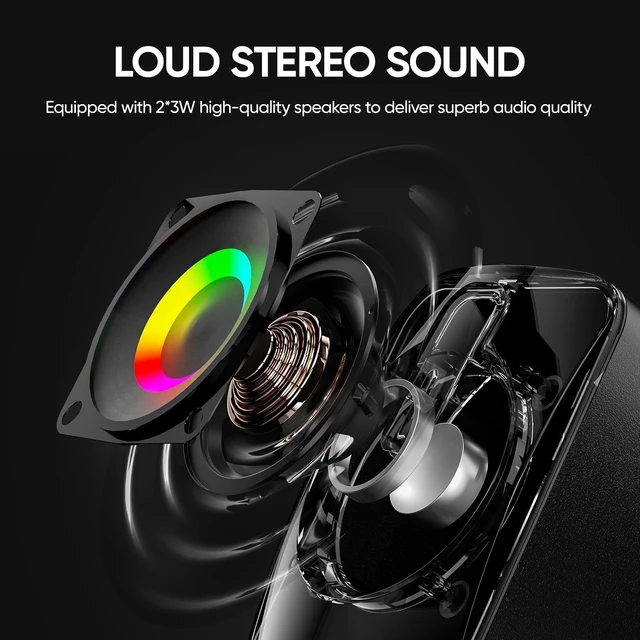 Alt view image 2 of 7 - RGB Computer Speakers, USB Powered 3.5mm Stereo for PC Laptop Clear Stereo Sound, 7-Color RGB Lighting, USB Plug & Play, Compact Design with Inline Volume Control for Everyday Use