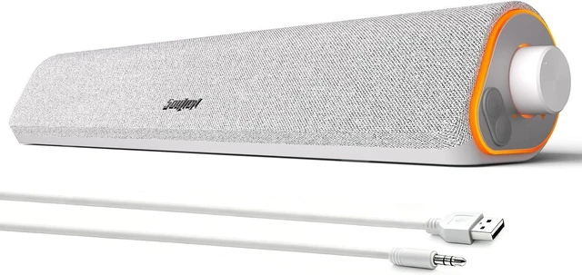 Main image of R50 Bluetooth Computer Speakers, USB Powered & 3.5 Aux White Colorful LED Lights, Switch Button Clear & Rich Sound, Breathable Cloth,Surround Soundbar, Widely Application,White