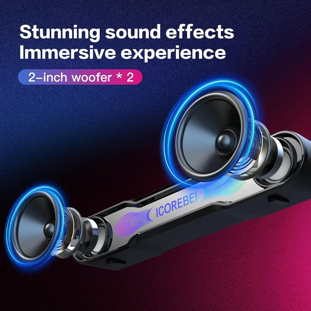 Alt view image 6 of 7 - Computer Speakers for Desktop PC, Bluetooth Soundbar with Deep Bass, 3-Mode RGB Lighting, USB-C/USB Plug-and-Play for Gaming, Home Office & Movies, Gamers and Remote Workers
