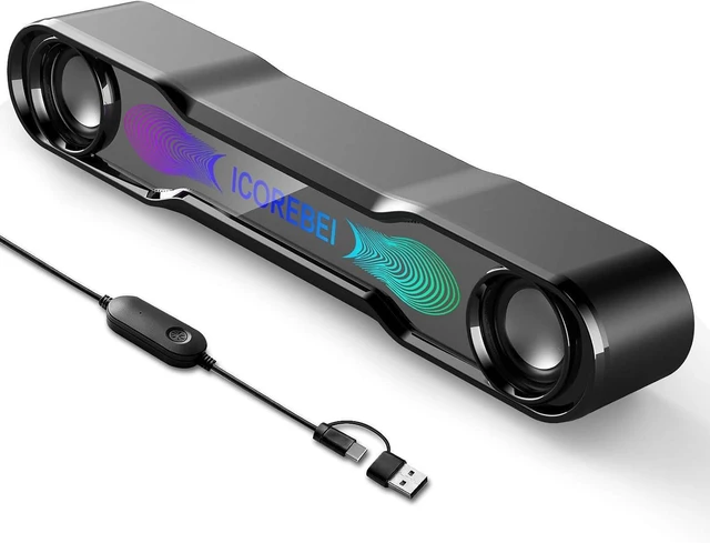 Main image of Computer Speakers for Desktop PC, Bluetooth Soundbar with Deep Bass, 3-Mode RGB Lighting, USB-C/USB Plug-and-Play for Gaming, Home Office & Movies, Gamers and Remote Workers