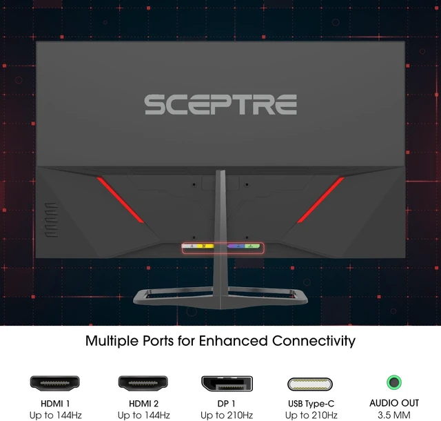Alt view image 5 of 6 - Sceptre 32-inch 2K QHD 2560 x 1440 Prime Gaming Monitor up to 210Hz USB Type-C DisplayPort HDMI sRGB 115% 1ms Build-in Speakers, Machine Black 2026