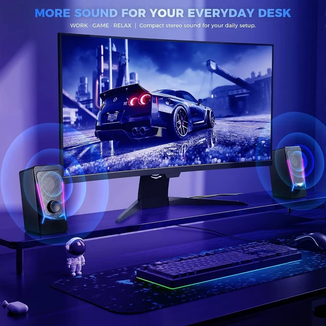 Alt view image 4 of 7 - Computer Speakers for Desktop PC, Gaming Speaker with Volume Control Compact 2.0 Channel Stereo Desktop & Laptop Speaker, 6W, Enhanced Auido Quality, Plug & Play USB Powered, 3.5mm AUX.