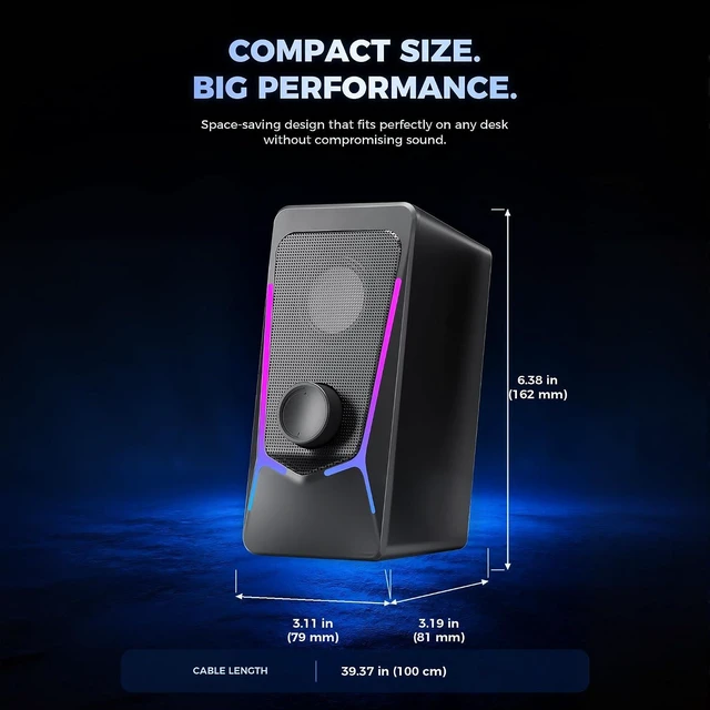 Alt view image 5 of 7 - Computer Speakers for Desktop PC, Gaming Speaker with Volume Control Compact 2.0 Channel Stereo Desktop & Laptop Speaker, 6W, Enhanced Auido Quality, Plug & Play USB Powered, 3.5mm AUX.