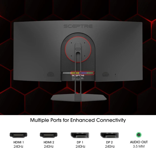 Alt view image 3 of 7 - Sceptre Curved 34-inch Prime Gaming Monitor 3440 x 1440 up to 240Hz 1500R 1ms 100% sRGB DisplayPort x2 HDMI x2 Build-in Speakers, Machine Black