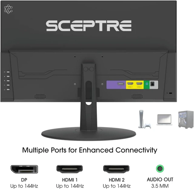 Alt view image 6 of 7 - Sceptre 22-Inch Gaming Monitor, FHD 1080p, Up to 144Hz, HDMI, DisplayPort, Built-in Speakers, Machine Black