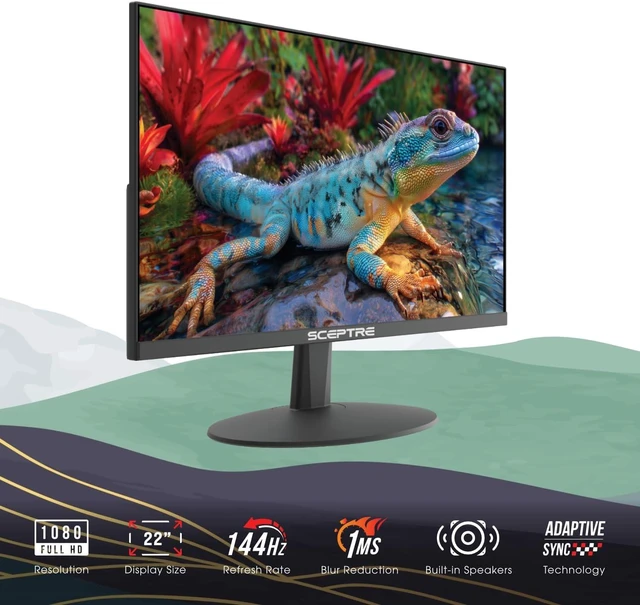 Alt view image 4 of 7 - Sceptre 22-Inch Gaming Monitor, FHD 1080p, Up to 144Hz, HDMI, DisplayPort, Built-in Speakers, Machine Black