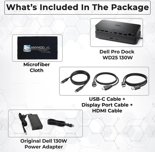 Alt view image 7 of 7 - Dell Pro Dock WD25 USB-C Docking Station 100W Power, Dual 4K Display Support, Includes Anyhdd HDMI, DisplayPort and C to C Cable