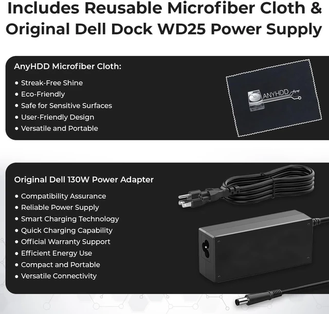 Alt view image 4 of 7 - Dell Pro Dock WD25 USB-C Docking Station 100W Power, Dual 4K Display Support, Includes Anyhdd HDMI, DisplayPort and C to C Cable