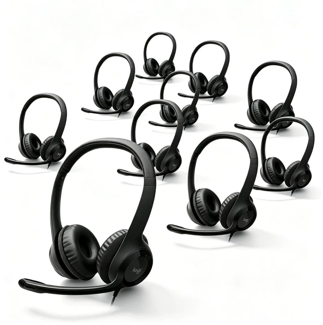 Main image of 10 Pack Logitech Wired Headset PC/Laptop Stereo Headphones, USB-A, For PC/Laptop, stereo headphones, microphone, in-line controls, works with Chromebook