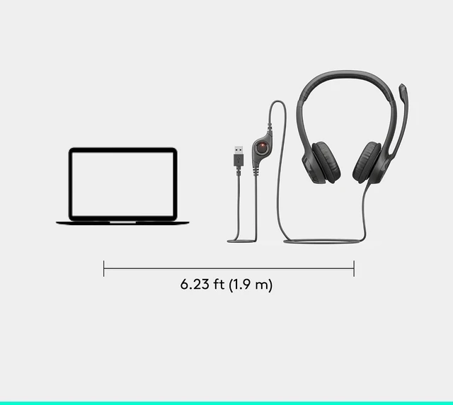 Alt view image 4 of 7 - 10 Pack Logitech Wired Headset PC/Laptop Stereo Headphones, USB-A, For PC/Laptop, stereo headphones, microphone, in-line controls, works with Chromebook