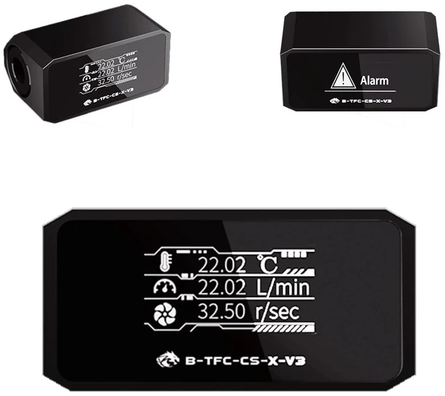 Alt view image 2 of 5 - Water Cooling Inline Flow Meter and Thermometer Safety Module w/OLED Display V3 - Black