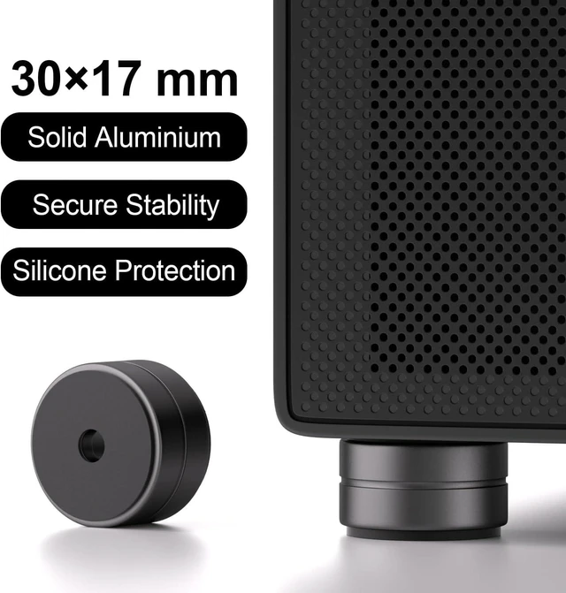 Alt view image 4 of 5 - Aluminum Speaker Isolation Feet with Dual-Sided Silicone Pads, 30*17mm PC Case Feet with 6-32/M4/M6 Screws, Non-Slip Riser Feet for Turntable, Subwoofer, Amplifiers, Audio Equipment - Black 4PCS