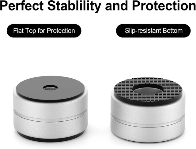 Alt view image 2 of 5 - Aluminum Speaker Isolation Feet with Dual-Sided Silicone Pads, 30*17mm PC Case Feet with 6-32/M4/M6 Screws, Non-Slip Riser Feet for Turntable, Subwoofer, Amplifiers, Audio Equipment - Silver 4PCS