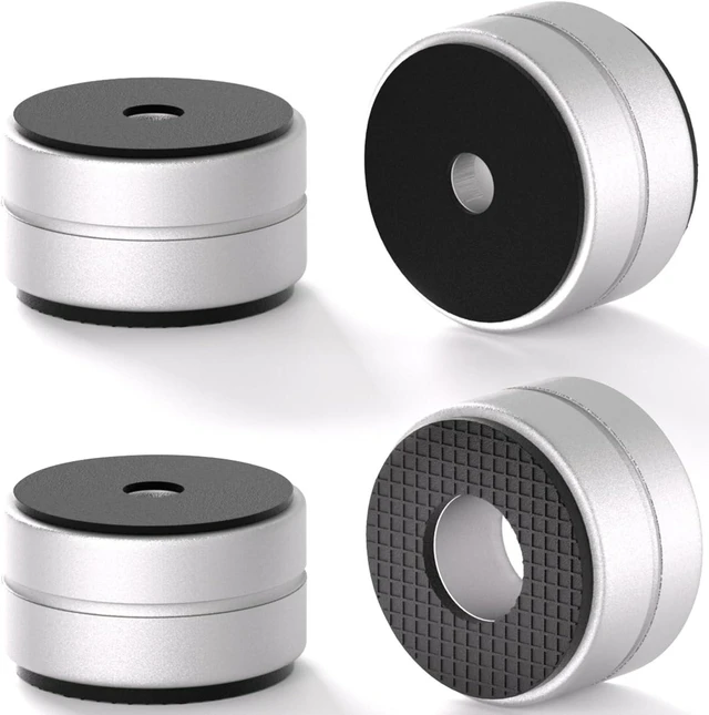 Main image of Aluminum Speaker Isolation Feet with Dual-Sided Silicone Pads, 30*17mm PC Case Feet with 6-32/M4/M6 Screws, Non-Slip Riser Feet for Turntable, Subwoofer, Amplifiers, Audio Equipment - Silver 4PCS