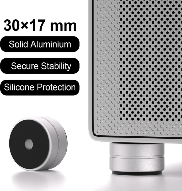 Alt view image 5 of 5 - Aluminum Speaker Isolation Feet with Dual-Sided Silicone Pads, 30*17mm PC Case Feet with 6-32/M4/M6 Screws, Non-Slip Riser Feet for Turntable, Subwoofer, Amplifiers, Audio Equipment - Silver 4PCS