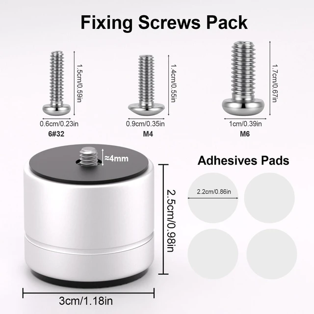 Alt view image 4 of 6 - Aluminum Speaker Isolation Feet with Dual-Sided Silicone Pads, 30*25mm PC Case Feet with 6-32/M4/M6 Screws, Non-Slip Riser Feet for Turntable, Subwoofer, Amplifiers, Audio Equipment - Silver 4PCS