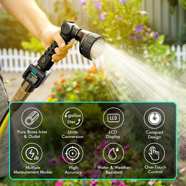 Alt view image 7 of 7 - Water Flow Meter, Measure Gallon/Liter Consumption and Flow Rate Brass Inlet & Outlet, Water Meter for Outdoor Garden Hose Watering, RV Water Tank Filling, Lawn Sprinkler and Nozzle Sprayer