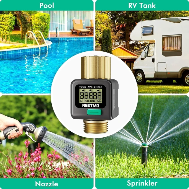 Alt view image 4 of 7 - Water Flow Meter, Measure Gallon/Liter Consumption and Flow Rate Brass Inlet & Outlet, Water Meter for Outdoor Garden Hose Watering, RV Water Tank Filling, Lawn Sprinkler and Nozzle Sprayer