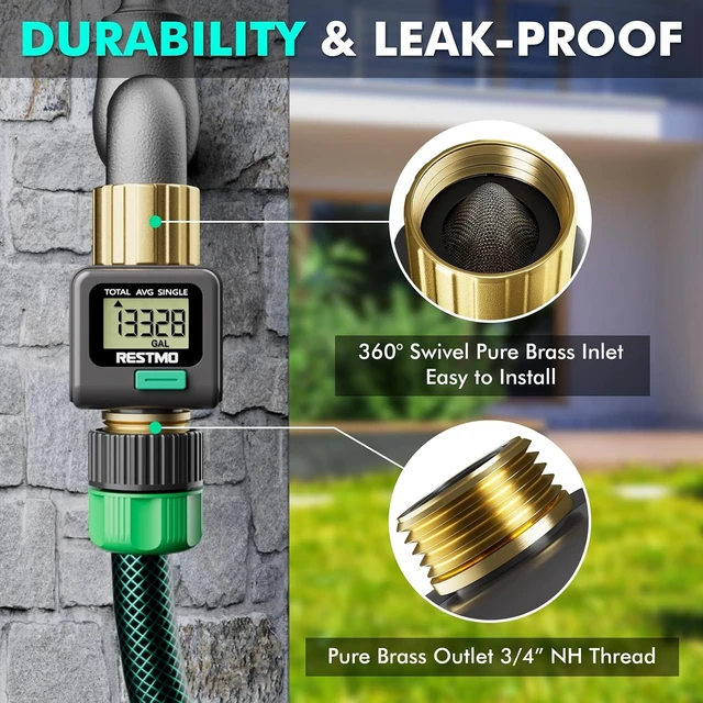 Alt view image 5 of 7 - Water Flow Meter, Measure Gallon/Liter Consumption and Flow Rate Brass Inlet & Outlet, Water Meter for Outdoor Garden Hose Watering, RV Water Tank Filling, Lawn Sprinkler and Nozzle Sprayer