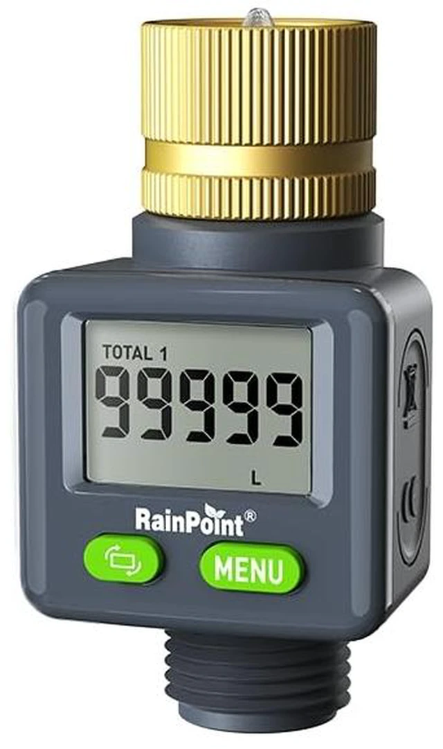 Main image of Water Flow Meter with Brass Inlet, 180°Screen-Flip Garden Hose Flow Meter, Measure up to 9999.9 Gallon/Liter Consumption & Flow Rate for RV, Garden Hose, Sprinkler & Nozzle Sprayer