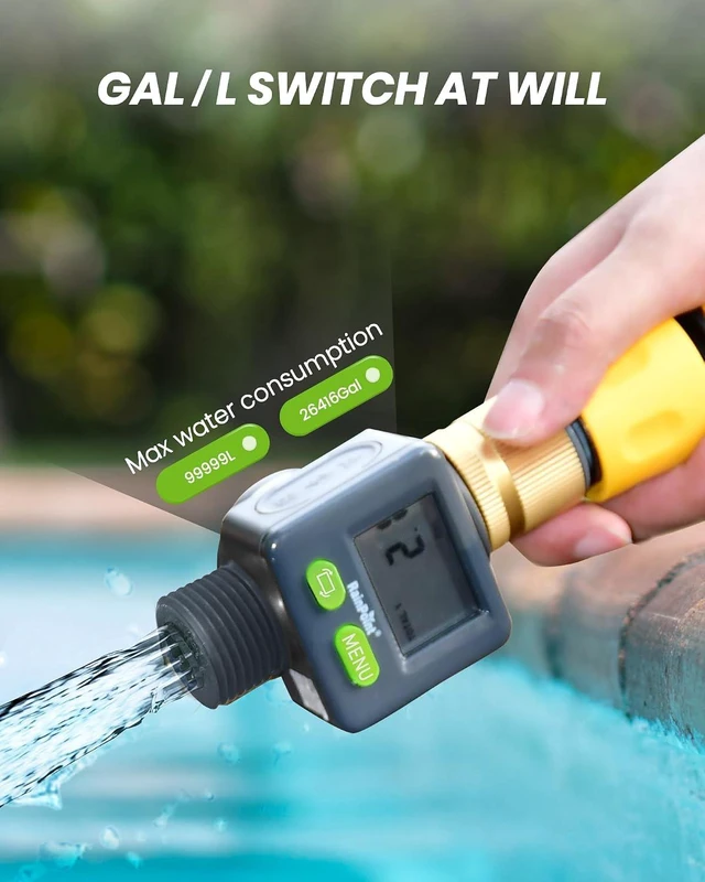Alt view image 5 of 7 - Water Flow Meter with Brass Inlet, 180°Screen-Flip Garden Hose Flow Meter, Measure up to 9999.9 Gallon/Liter Consumption & Flow Rate for RV, Garden Hose, Sprinkler & Nozzle Sprayer