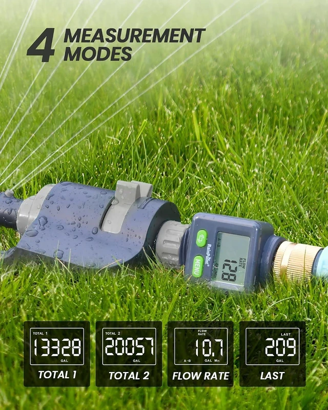 Alt view image 2 of 7 - Water Flow Meter with Brass Inlet, 180°Screen-Flip Garden Hose Flow Meter, Measure up to 9999.9 Gallon/Liter Consumption & Flow Rate for RV, Garden Hose, Sprinkler & Nozzle Sprayer
