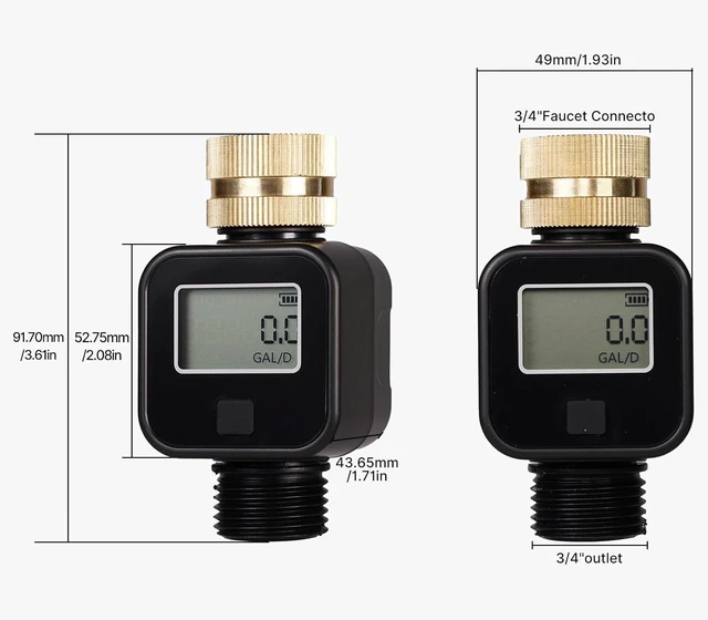 Alt view image 2 of 7 - Water Flow Meter, Measure Gallon/Liter Consumption and Flow Rate for RV Water Tank Filling, Outdoor Garden Hose Watering, Lawn Sprinkler and Nozzle Sprayer