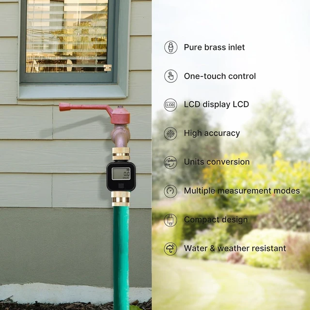 Alt view image 5 of 7 - Water Flow Meter, Measure Gallon/Liter Consumption and Flow Rate for RV Water Tank Filling, Outdoor Garden Hose Watering, Lawn Sprinkler and Nozzle Sprayer