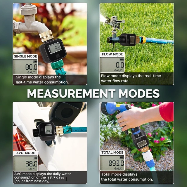 Alt view image 4 of 7 - Water Flow Meter, Measure Gallon/Liter Consumption and Flow Rate for RV Water Tank Filling, Outdoor Garden Hose Watering, Lawn Sprinkler and Nozzle Sprayer