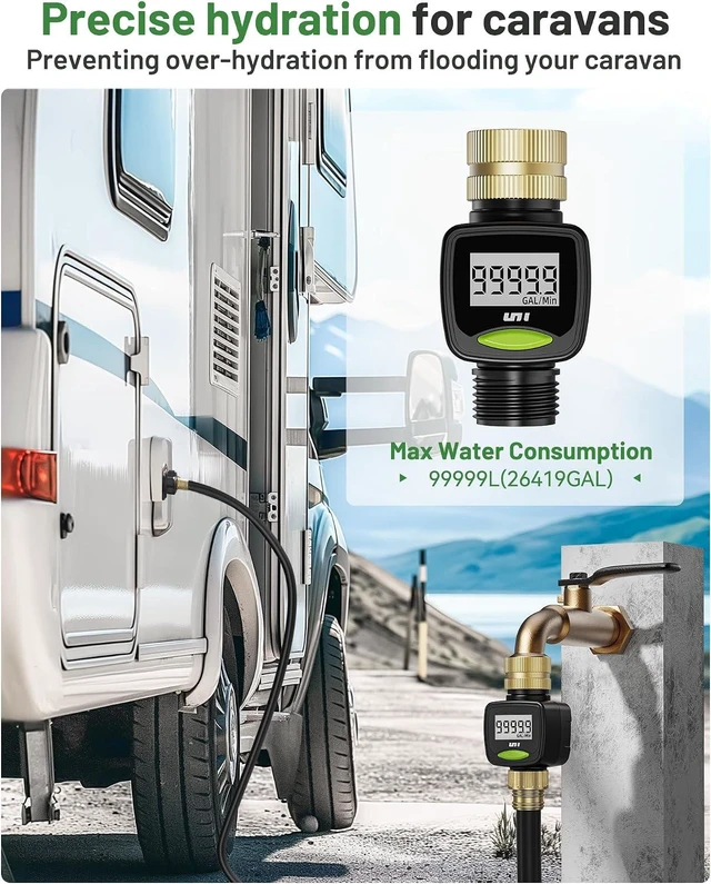 Alt view image 5 of 6 - Water Flow Meter with Brass Inlet Metal Thread, ±5% Measure Accuracy, RV Water Tank Filling, Measure Gallon/Liter Flow Rate for Outdoor Garden Hose Watering, Lawn Sprinkler and Nozzle Sprayer