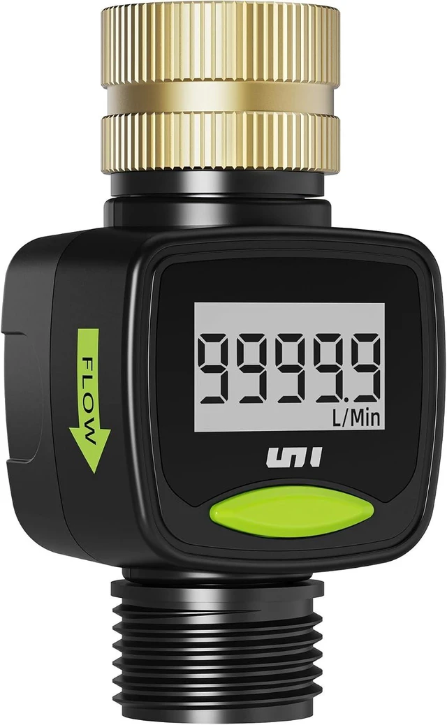 Main image of Water Flow Meter with Brass Inlet Metal Thread, ±5% Measure Accuracy, RV Water Tank Filling, Measure Gallon/Liter Flow Rate for Outdoor Garden Hose Watering, Lawn Sprinkler and Nozzle Sprayer
