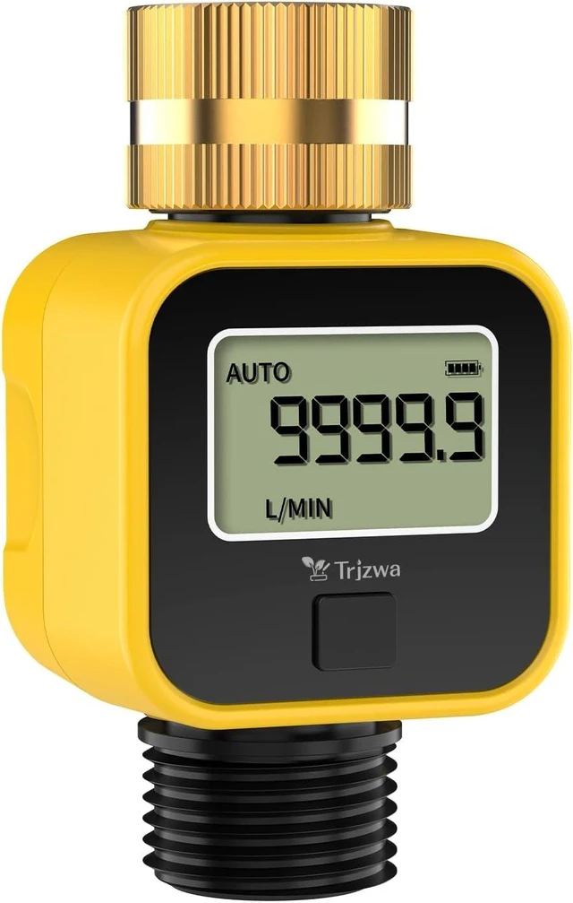 Main image of Garden Hose Water Flow Meter with 3/4 Inch Brass Inlet Metal Thread Measure Gallon/Liter Consumption & Flow Rate for Outdoor Garden Hose Watering, RV Tank, Lawn Sprinkler and Nozzle Sprayer