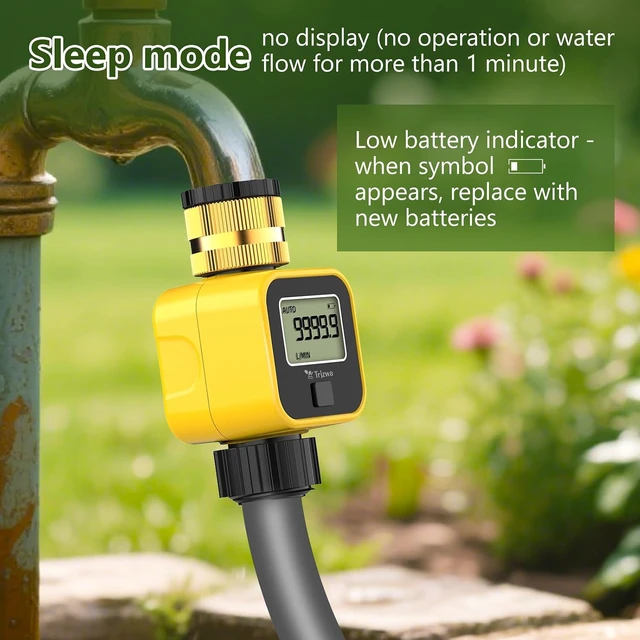 Alt view image 7 of 7 - Garden Hose Water Flow Meter with 3/4 Inch Brass Inlet Metal Thread Measure Gallon/Liter Consumption & Flow Rate for Outdoor Garden Hose Watering, RV Tank, Lawn Sprinkler and Nozzle Sprayer